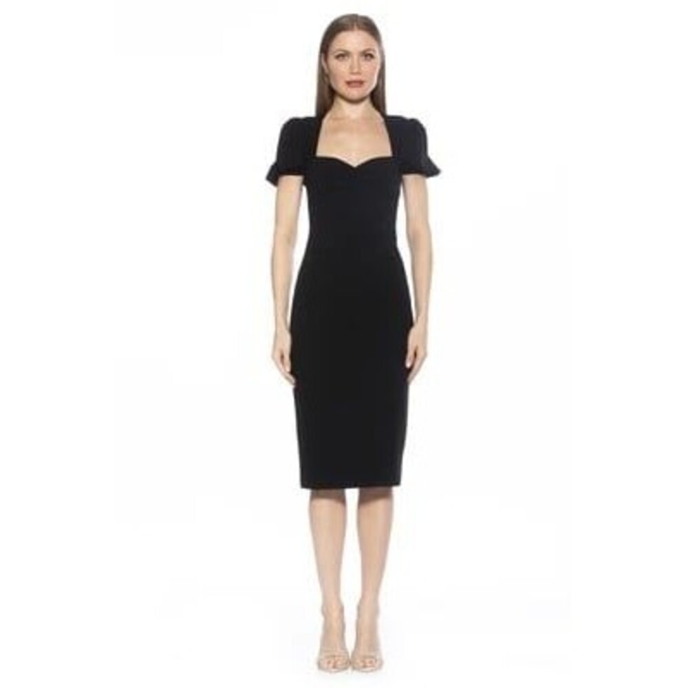 NWT Alexia Admor Micaela D5051 Puff Sleeve Sweetheart Midaxi Sheath Dress S